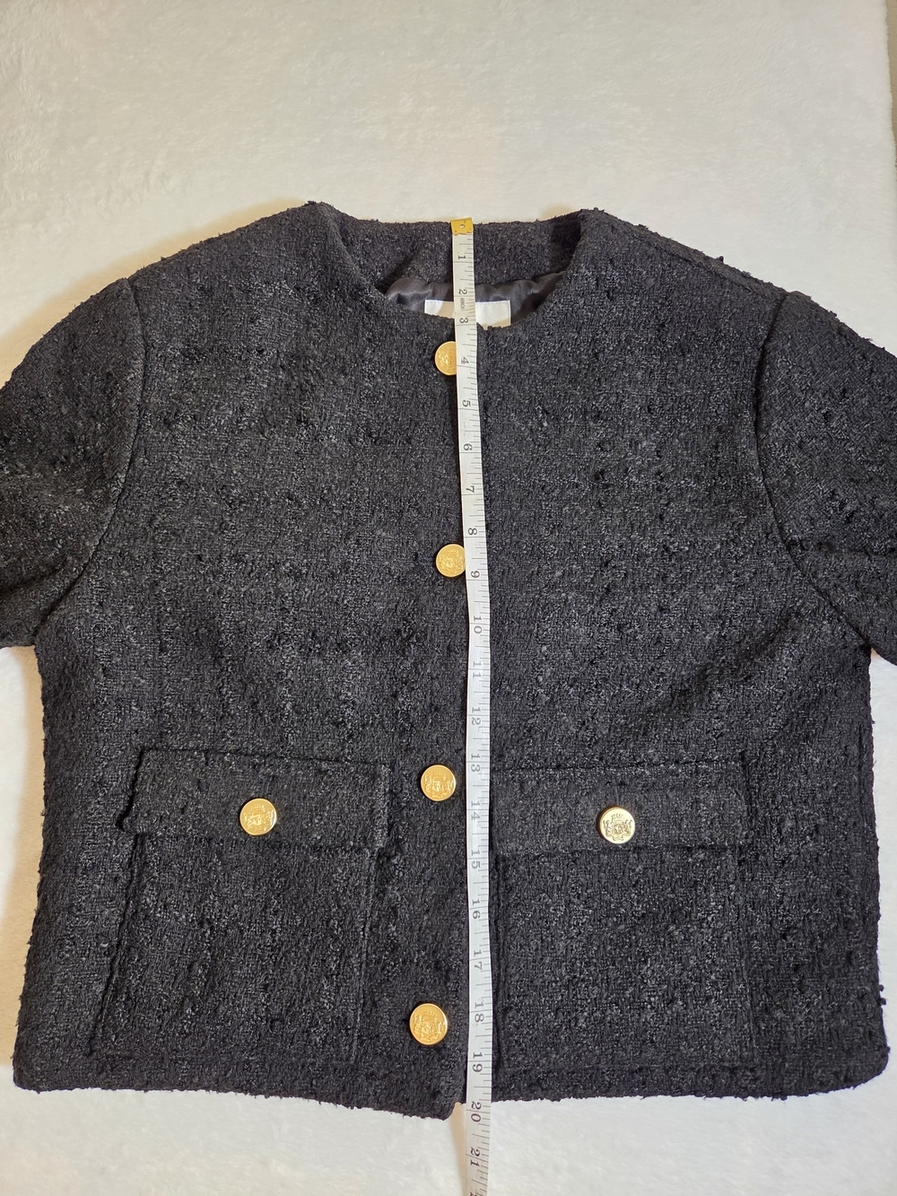 Abercrombie & Fitch Black Collarless Tweed Jacket Gold Buttons Size M - Picture 6 of 12